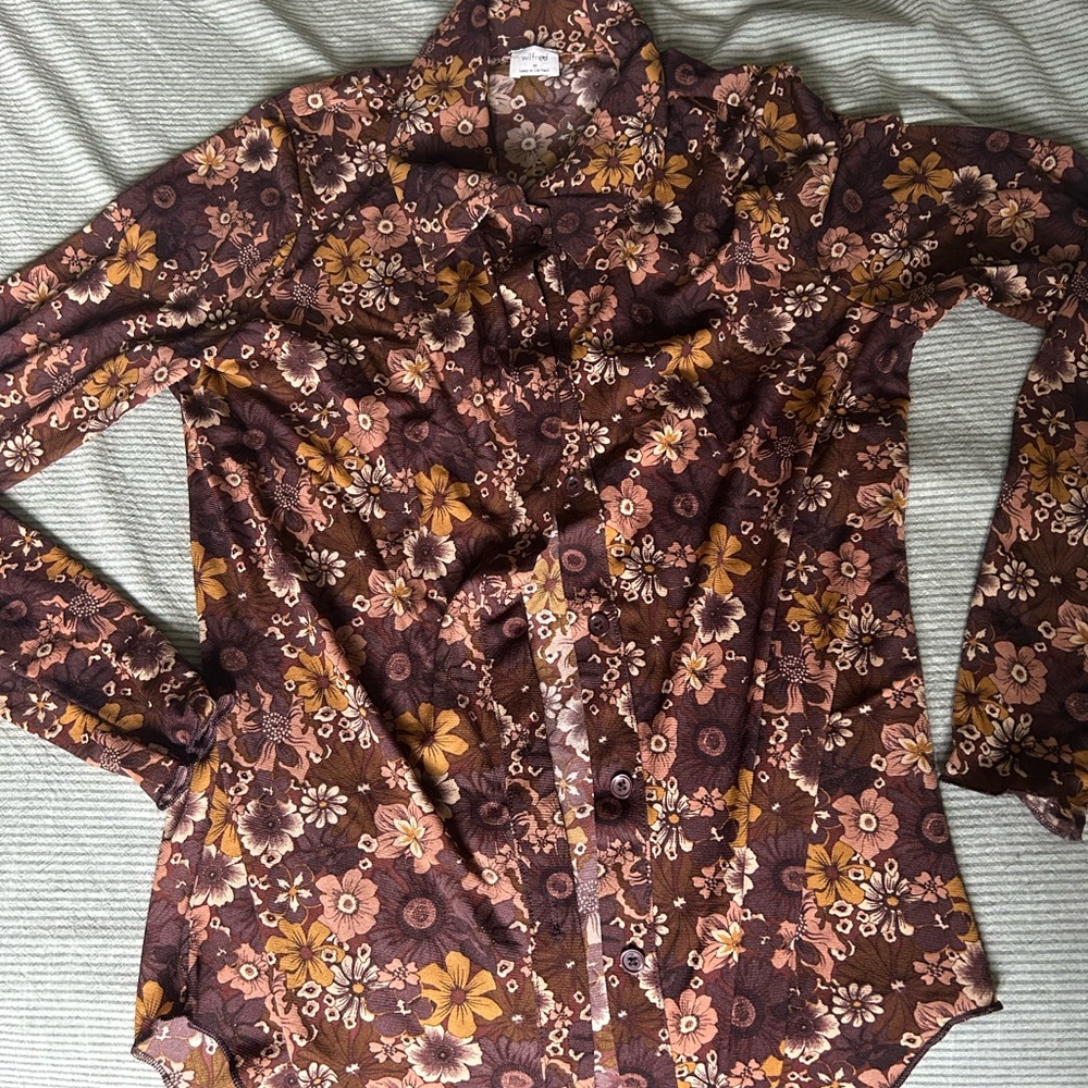 Aritzia Floral Blouse - Brown and Yellow